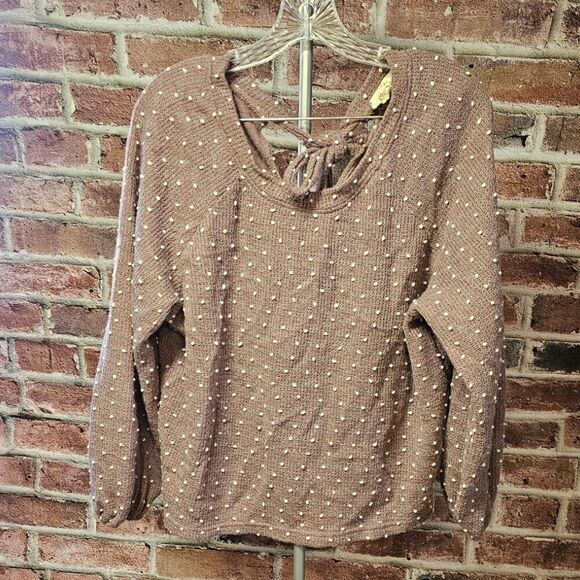 Women's FLOWER & FEATHER Textured Polka Dot Crop Sweater Large - Picture 2 of 10